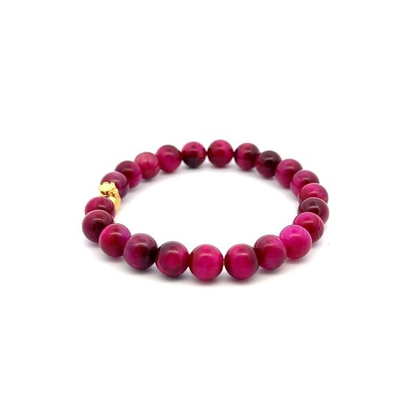 24K Gold Money Bag Lucky Charm Bracelet Gemstones Dyed Tiger's Eye 8mm S 6.5" - Picture 3 of 5